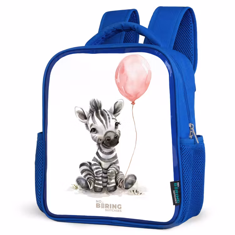 Kids backpack - Blue - Zebra with pink balloon — 3