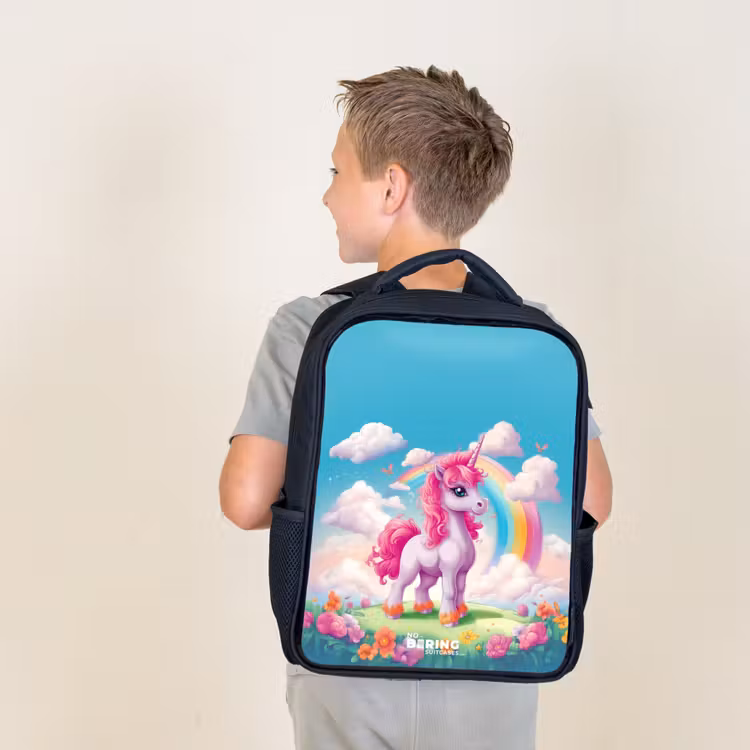 Kids backpack - Cheerful unicorn at a rainbow — 2