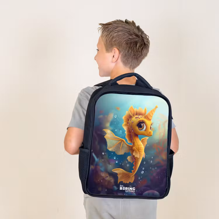 Kids backpack - Orange seahorse in the water — 2