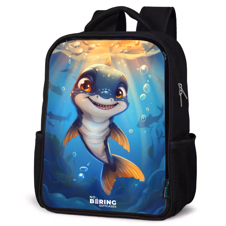 Kids backpack - Black - Shark with face in the water — 4