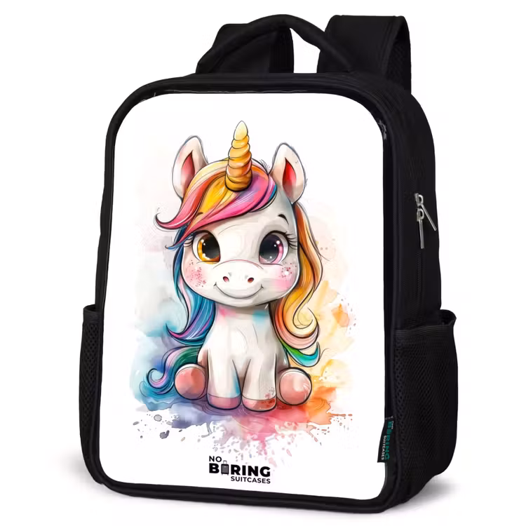 Kids backpack - White Eemhorn with Colorful Mane and Paint Splashes — 4