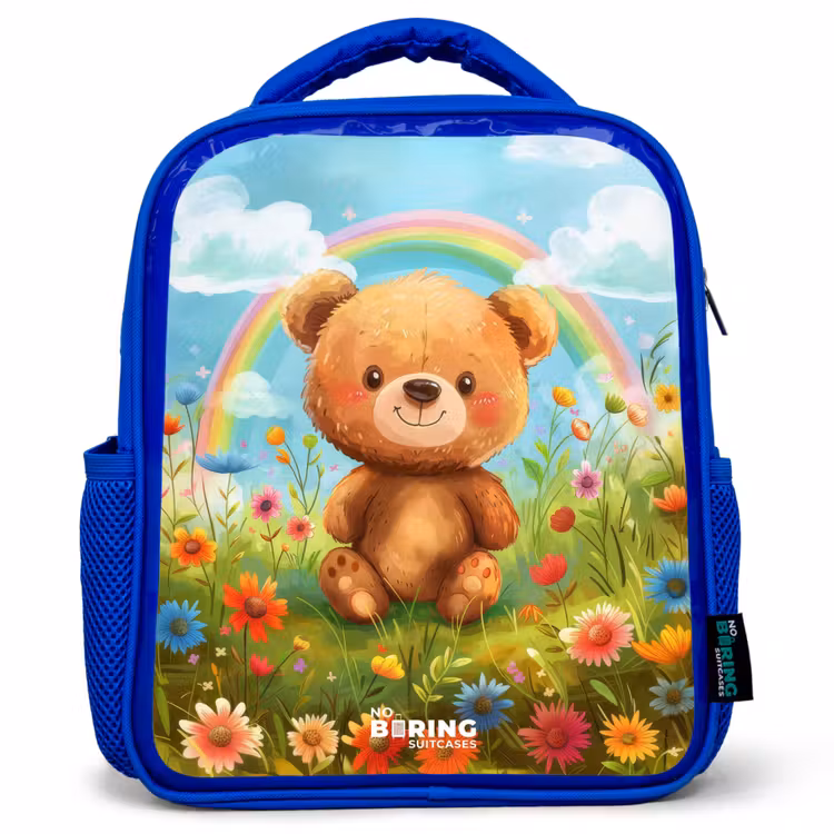 Kids backpack - Blue - Teddy bear among flowers — 1