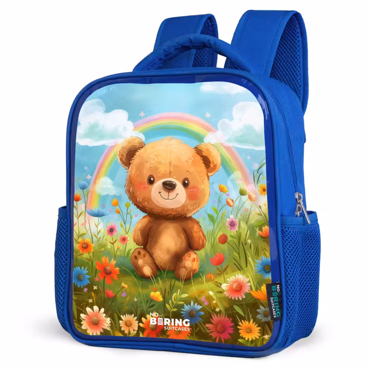 Kids backpack - Blue - Teddy bear among flowers — 3