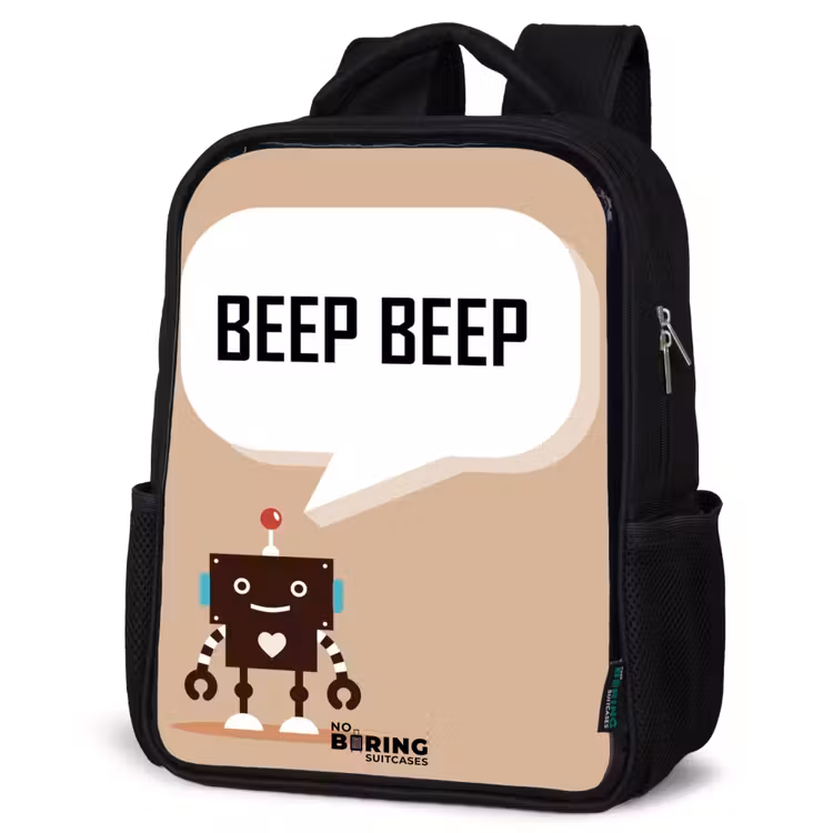 Kids backpack - Dark brown robot with a text — 4