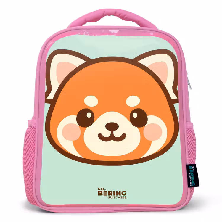 Kids backpack - Pink - Kawai - Red panda - Green — 1