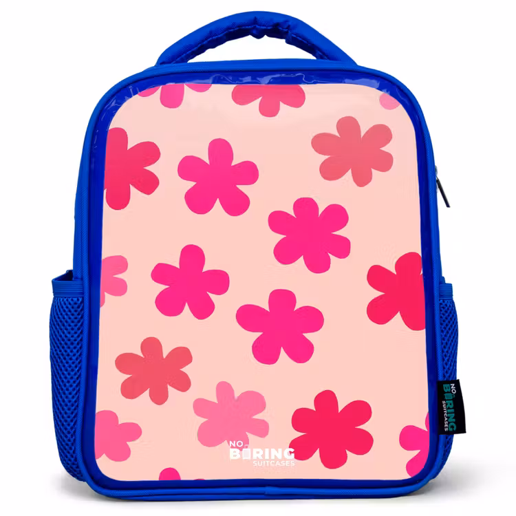 Kids backpack - Blue - Pink flowers — 1