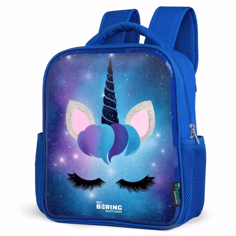 Kids backpack - Blue - Unicorn on a starry sky background — 3