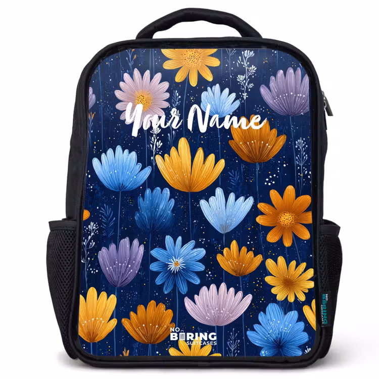 Kids backpack - Flowers on a dark blue background — 1