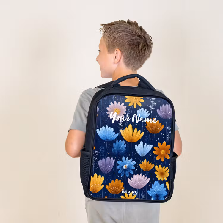 Kids backpack - Flowers on a dark blue background — 2