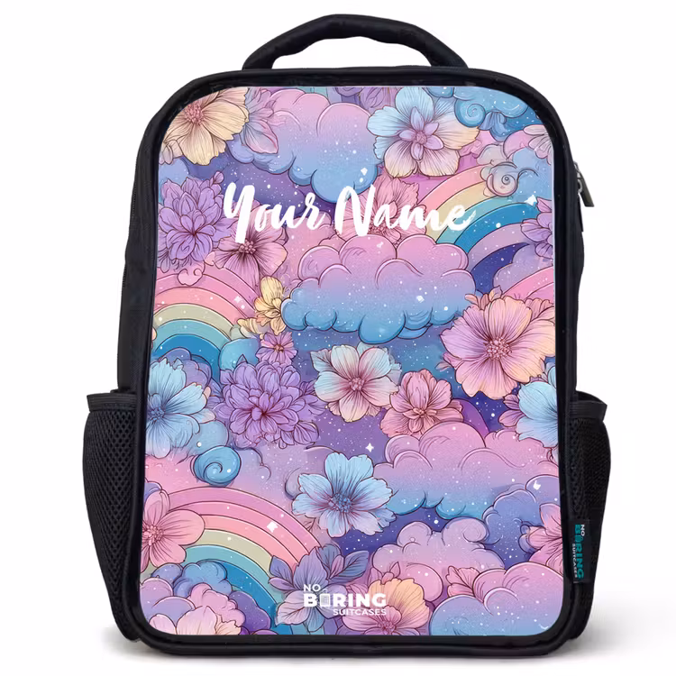Kids backpack - Illustration of clouds, rainbows and flowers — 1