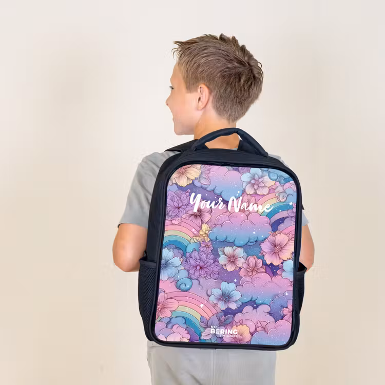 Kids backpack - Illustration of clouds, rainbows and flowers — 2