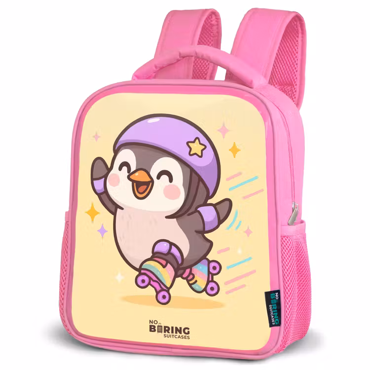 Kids backpack - Pink - Kawai - Penguin - Roller skates — 4