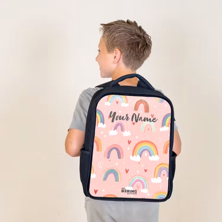 Kids backpack - Rainbows on a pink background — 2