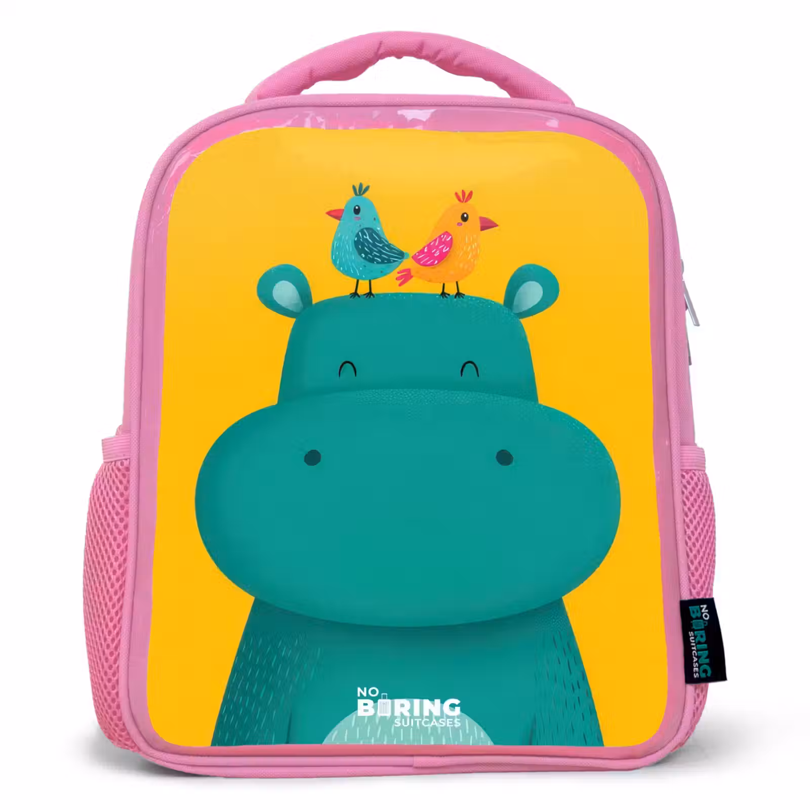 Kids backpack - Pink - Hippo - Birds - Yellow — 1