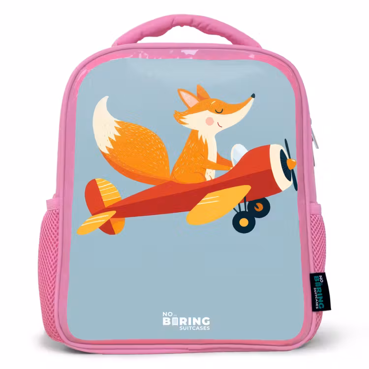 Kids backpack - Pink - Fox - Airplane - Flies — 1