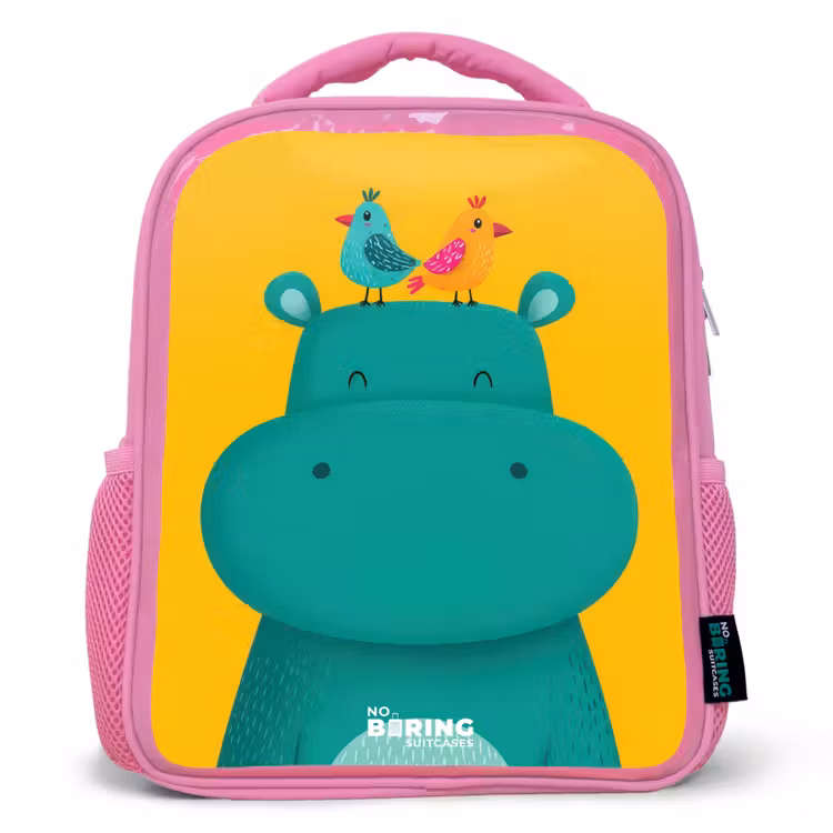 Kids backpack - Pink - Hippo - Birds - Yellow — 1