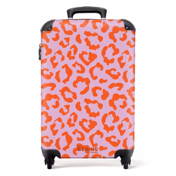 Suitcase - Animal prints - Panther print suitcase in orange and light pink — 1