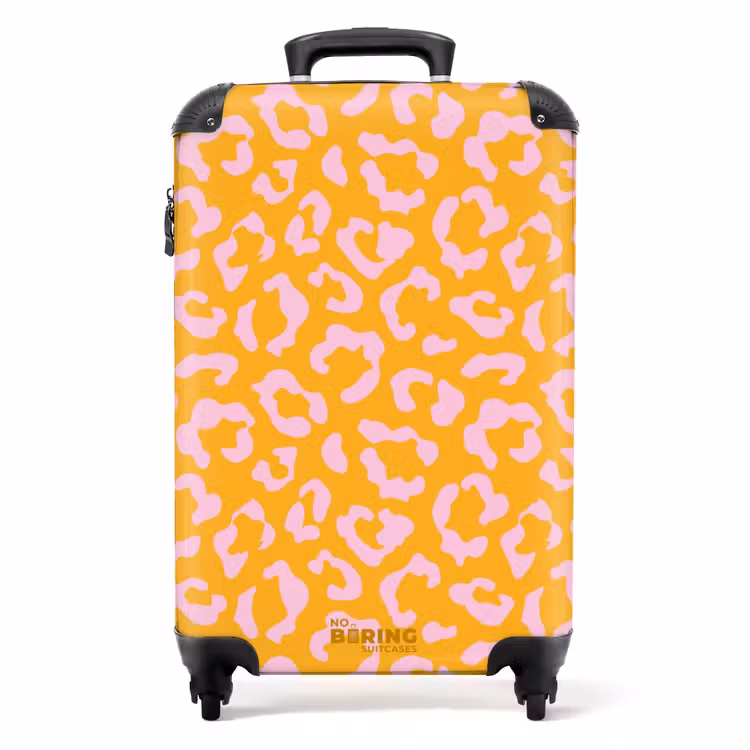 Suitcase - Animal prints - Panther print suitcase in orange-yellow and light pink — 1