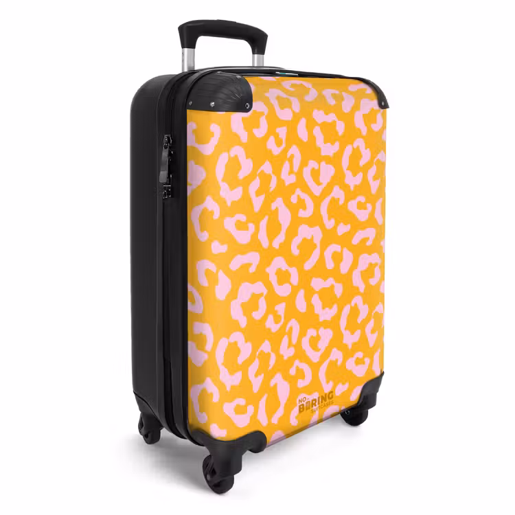 Suitcase - Animal prints - Panther print suitcase in orange-yellow and light pink — 4