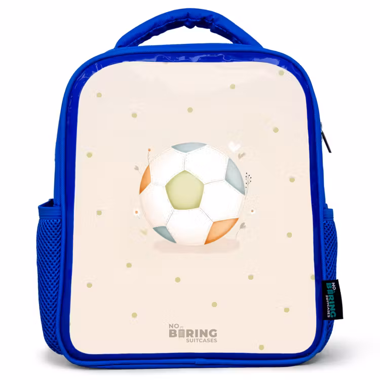 Kids backpack - Blue - Soccer in beige pastel colors — 1