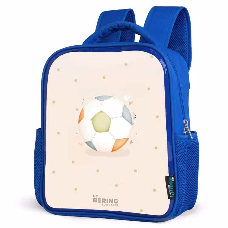 Kids backpack - Blue - Soccer in beige pastel colors — 3
