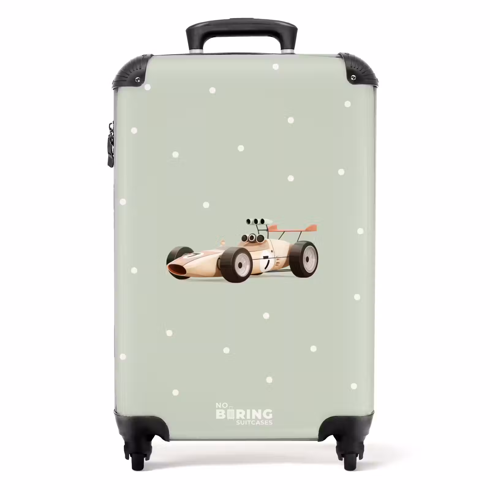 Suitcase - Beige retro race car on green polka dots background — 1