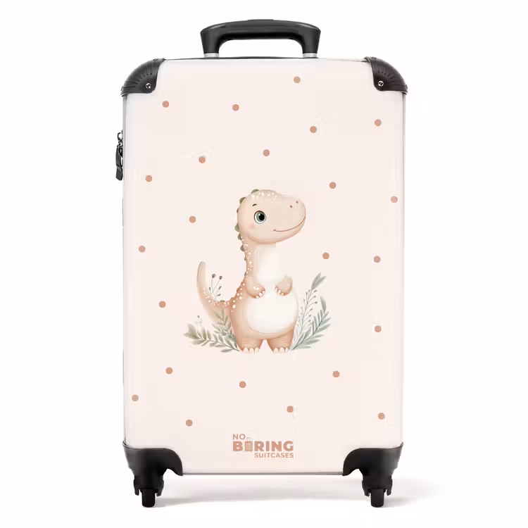 Suitcase - Beige dino on a polka dot background — 1