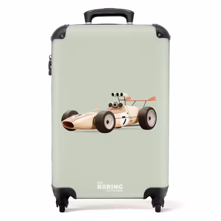 Suitcase - Beige retro race car on green background — 1
