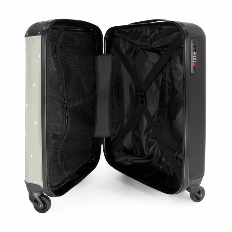 Suitcase - Beige retro race car on green polka dots background — 3