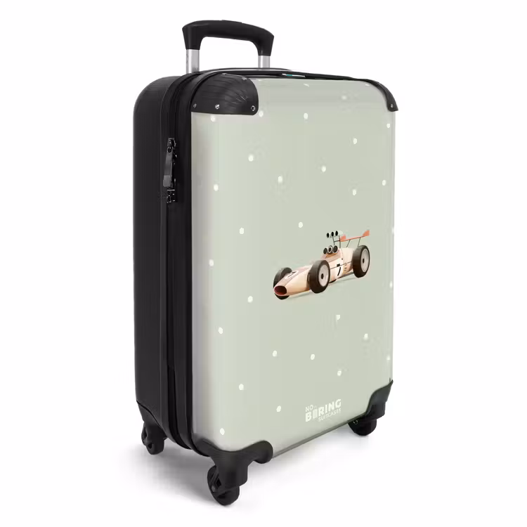 Suitcase - Beige retro race car on green polka dots background — 4