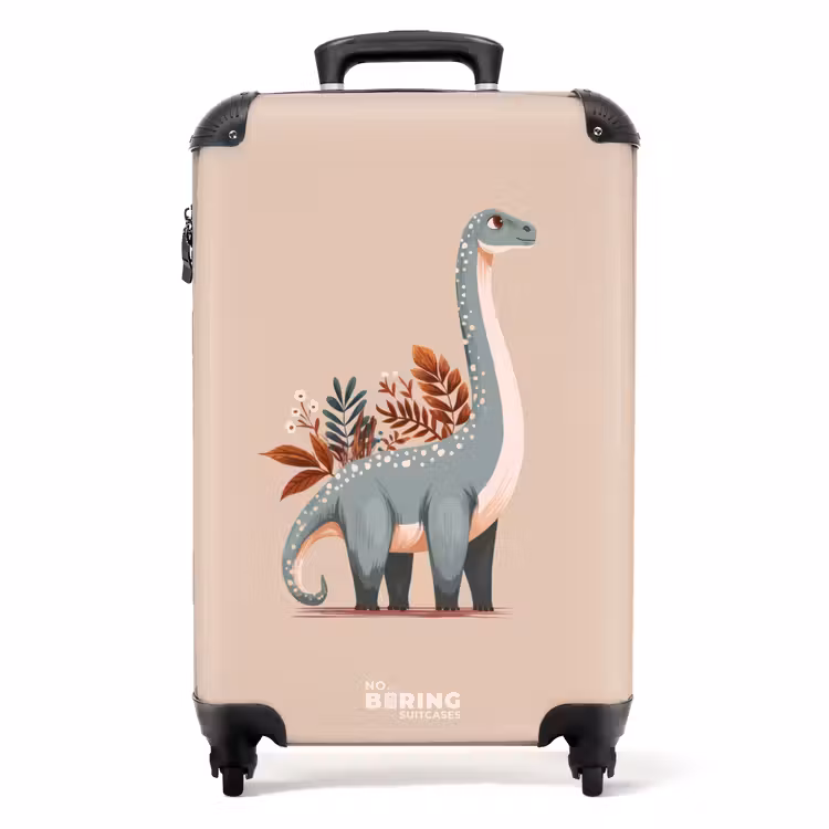 Suitcase - Blue dinosaur on a beige background — 1