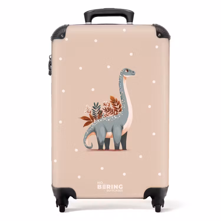 Suitcase - Blue dinosaur on a beige polka dot background — 1