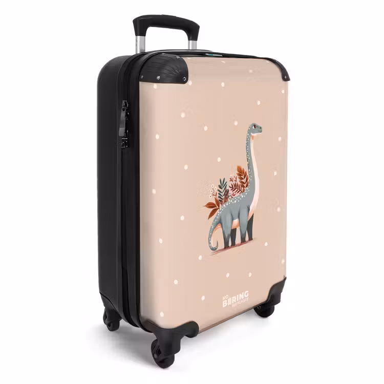 Suitcase - Blue dinosaur on a beige polka dot background — 4