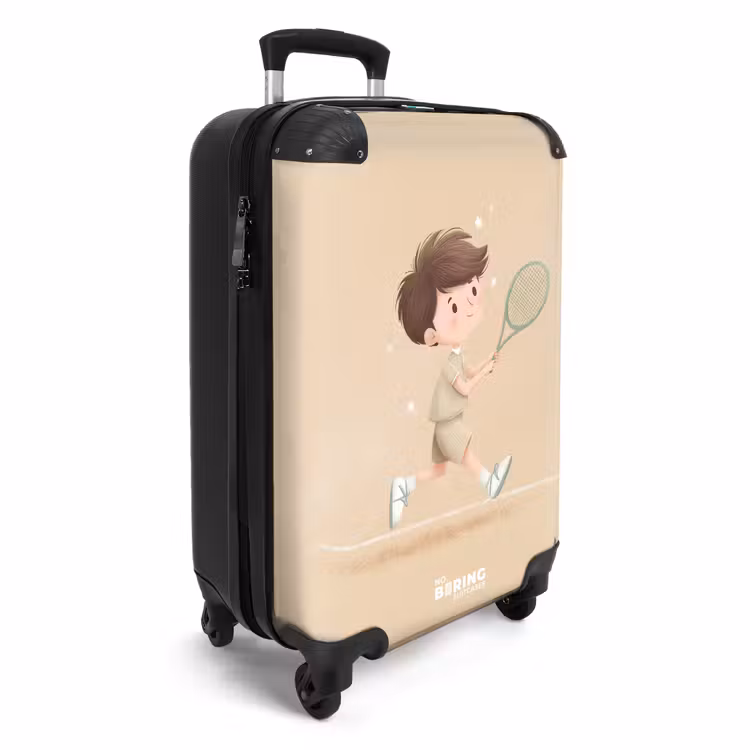 Suitcase - Boy plays tennis on sand-colored background — 4