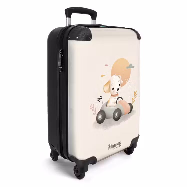 Suitcase - Puppy in a race car in beige colors — 4