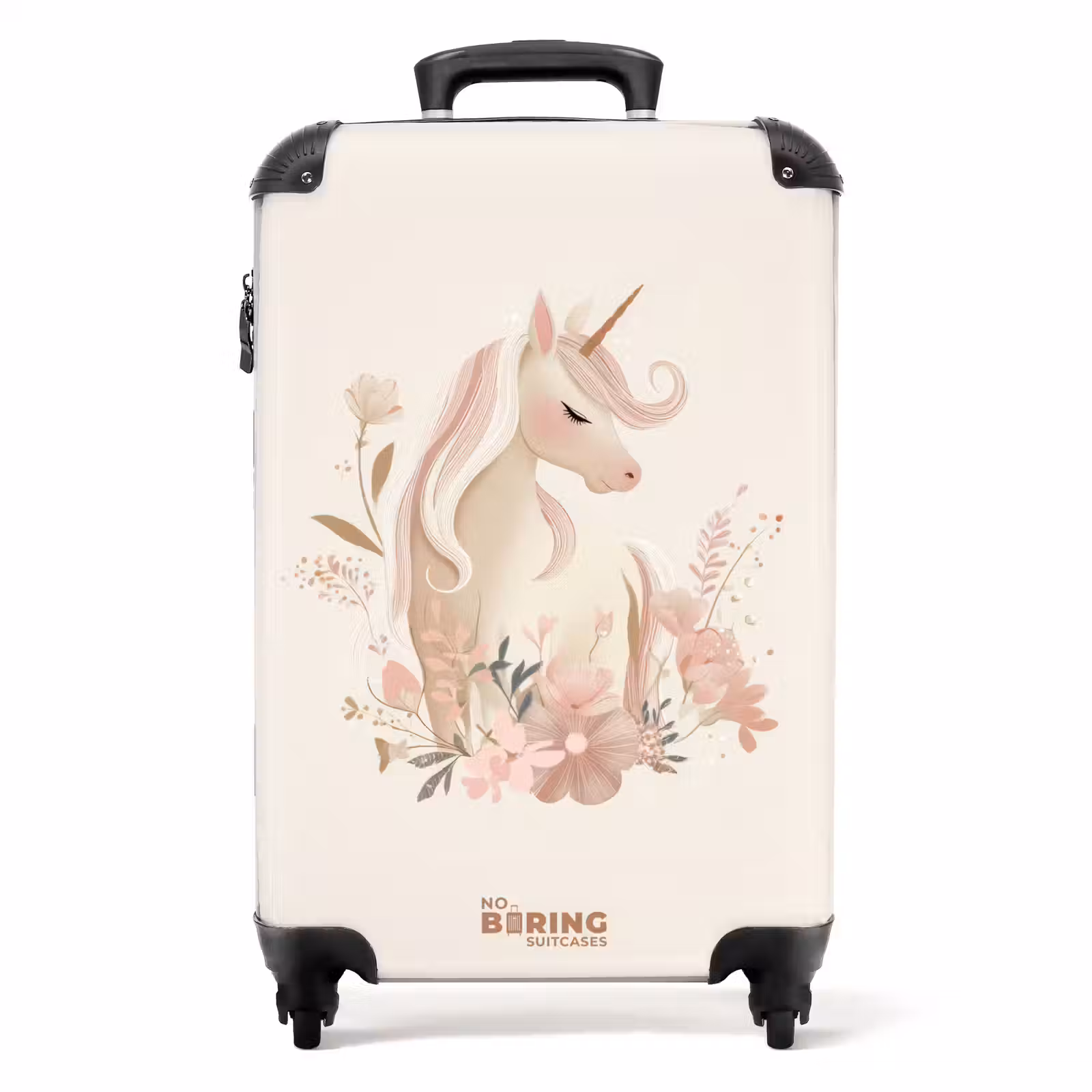 Suitcase - Unicorn among flowers in pink pastel colors — 1