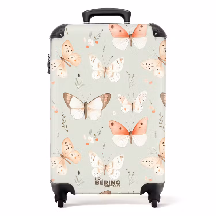 Suitcase - Butterfly pattern in soft orange and red tones — 1