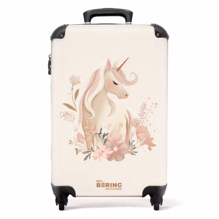 Suitcase - Unicorn among flowers in pink pastel colors — 1