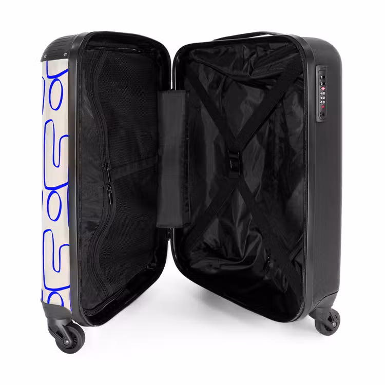 Suitcase - Blue abstract lines on beige background — 3