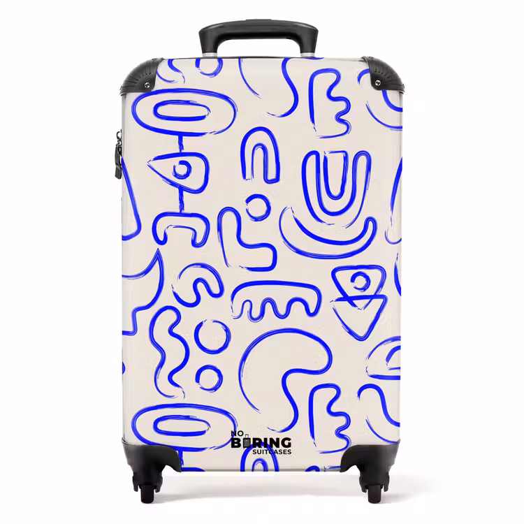 Suitcase - Blue abstract shapes on beige — 1