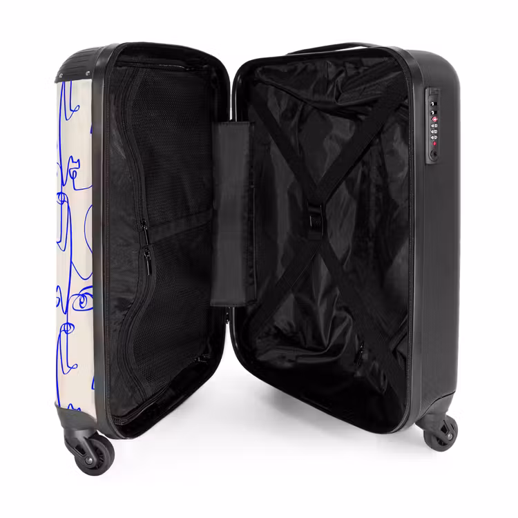 Suitcase - Faces in blue line on beige background — 3