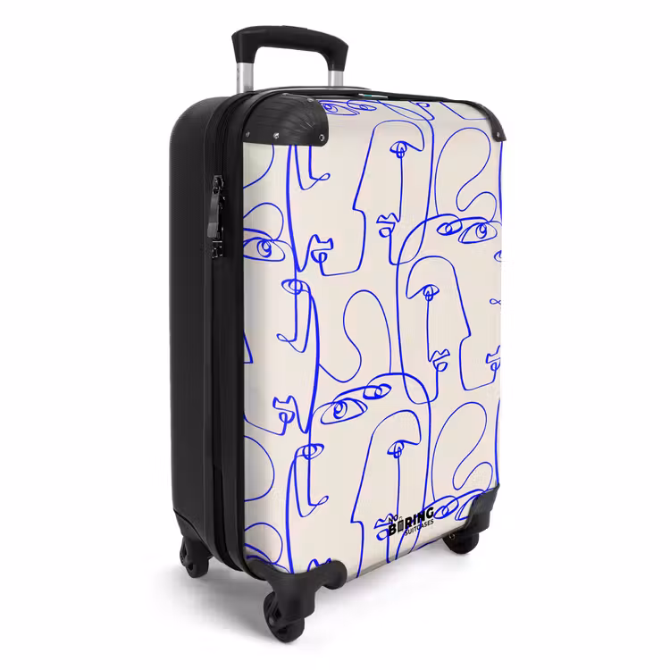 Suitcase - Faces in blue line on beige background — 4
