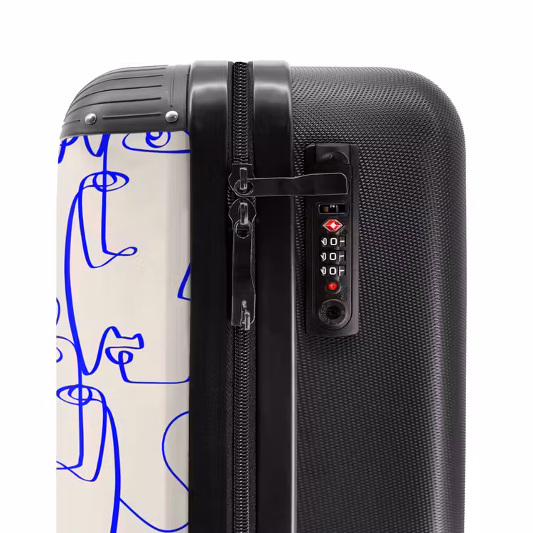 Suitcase - Faces in blue line on beige background — 5