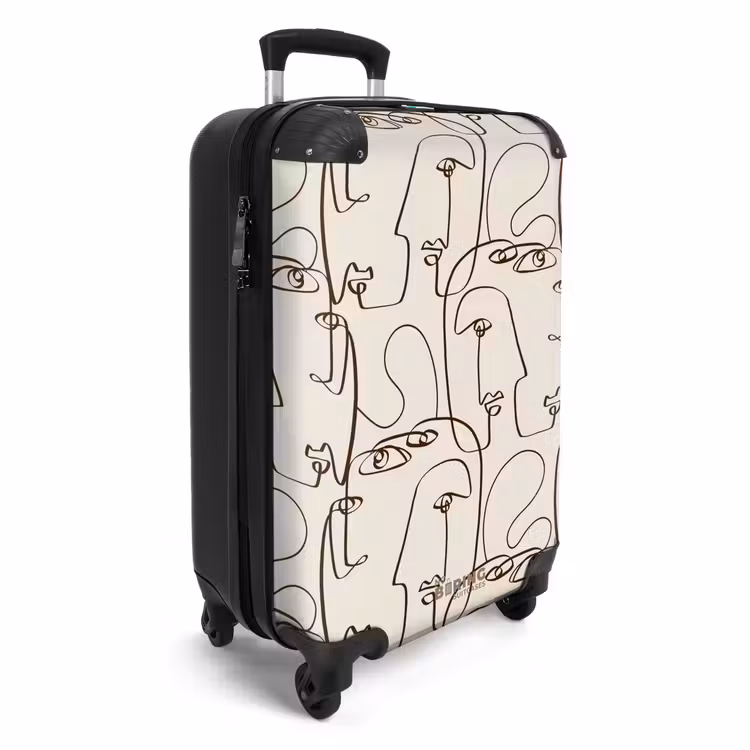 Suitcase - Faces in brown line on beige background — 4
