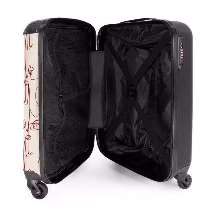 Suitcase - Faces in dark red line on beige background — 3