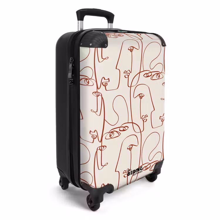 Suitcase - Faces in dark red line on beige background — 4