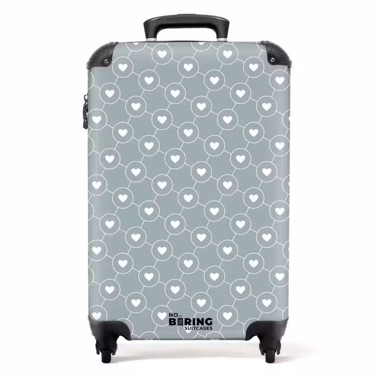 Suitcase - Gray-green background with white hearts — 1