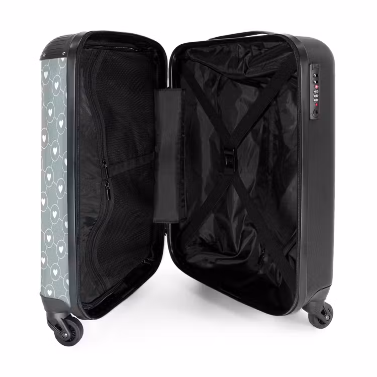 Suitcase - Gray-green background with white hearts — 3