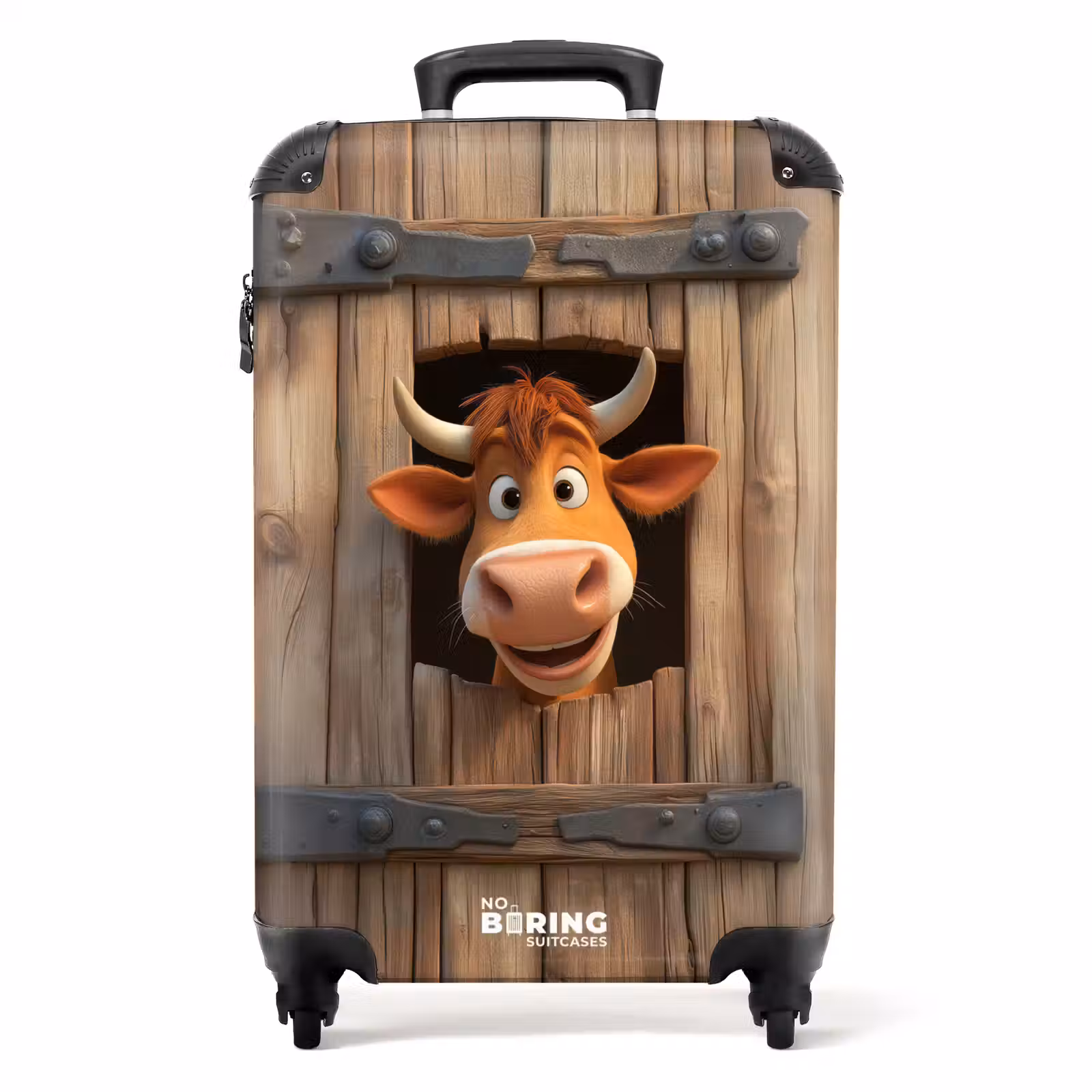 Suitcase - Brown bull pokes head through wooden door — 1