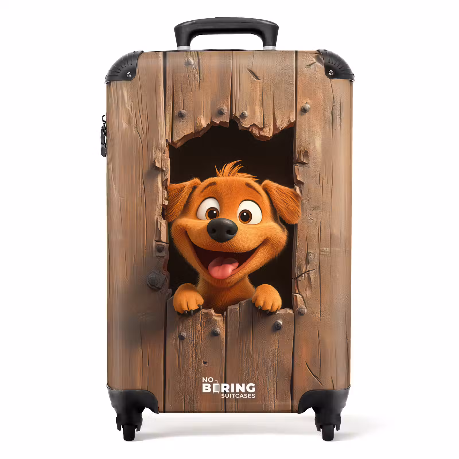 Suitcase - Happy dog looks through broken wooden fence — 1